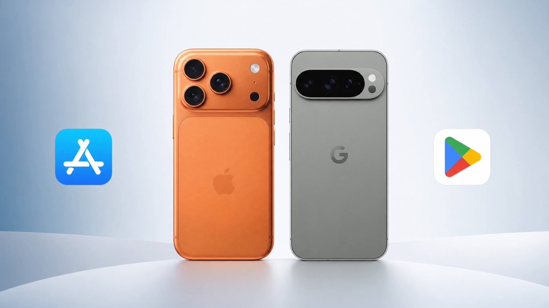 An iPhone and a Pixel side by side with the App Store and Google Play logos
