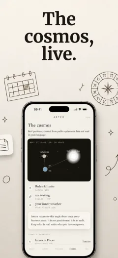 App store screenshot with the headline The cosmos, live
