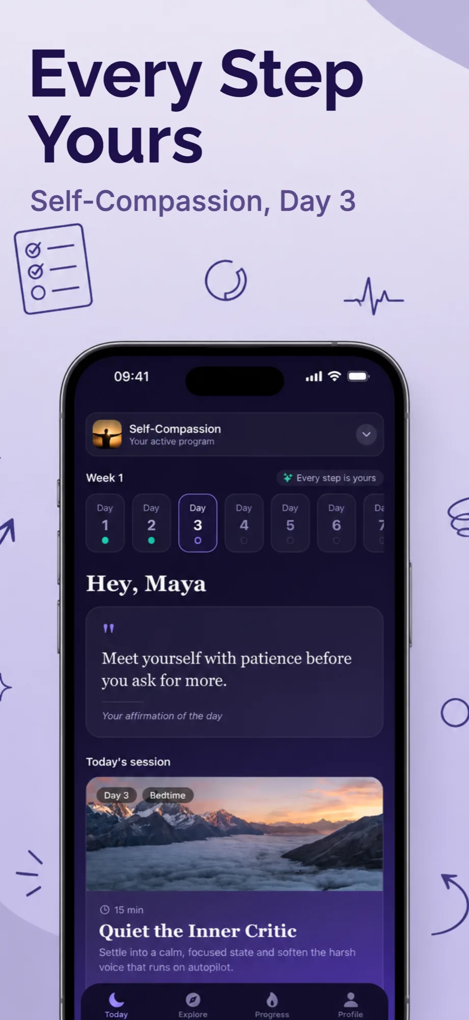 App store screenshot example with the headline Every Step Yours for a habit and mindfulness app