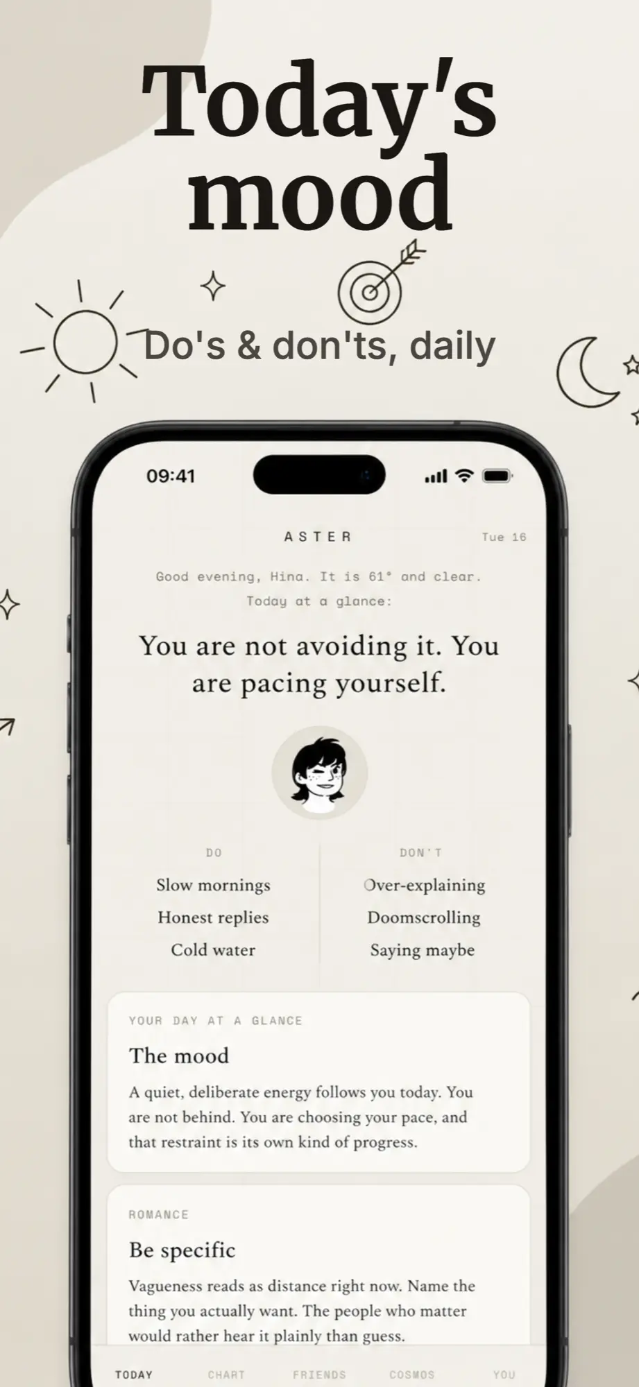 App store screenshot example with the headline Today's mood for an astrology app