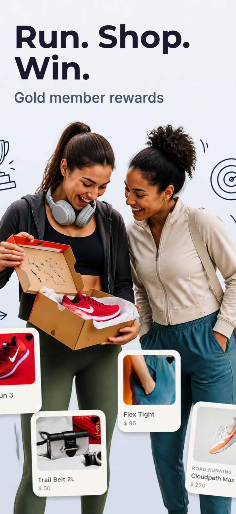 App store screenshot example with the headline Run Shop Win for a sportswear shopping app