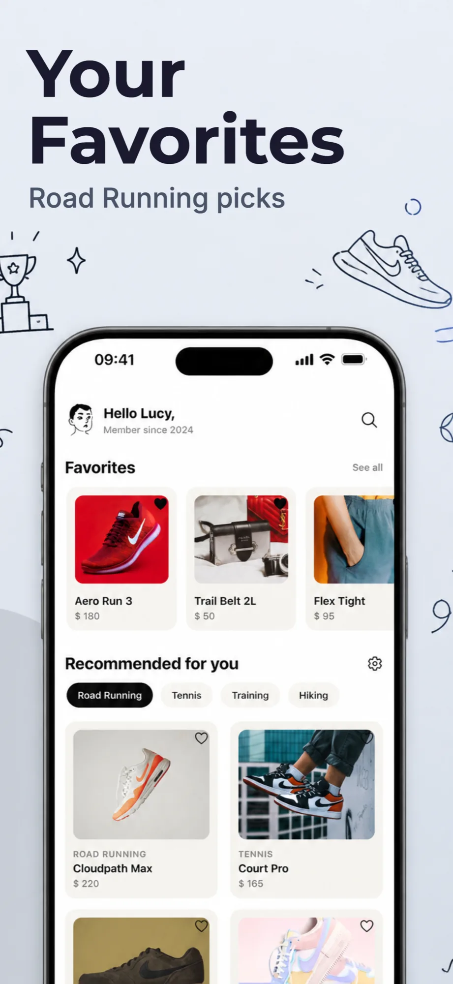 App store screenshot example with the headline Your Favorites for a sportswear shopping app