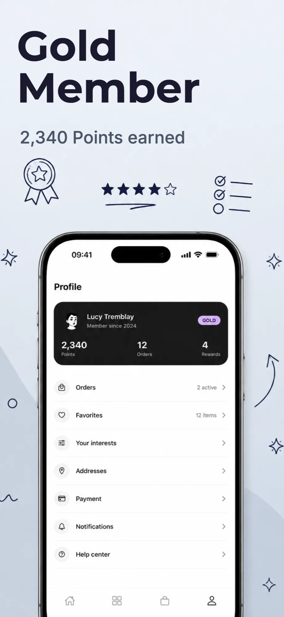 App store screenshot example with the headline Gold Member for a sportswear shopping app