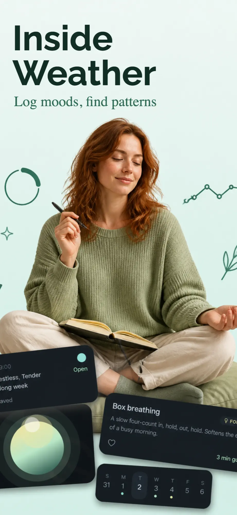 App store screenshot example with the headline Inside Weather for a mood journaling app