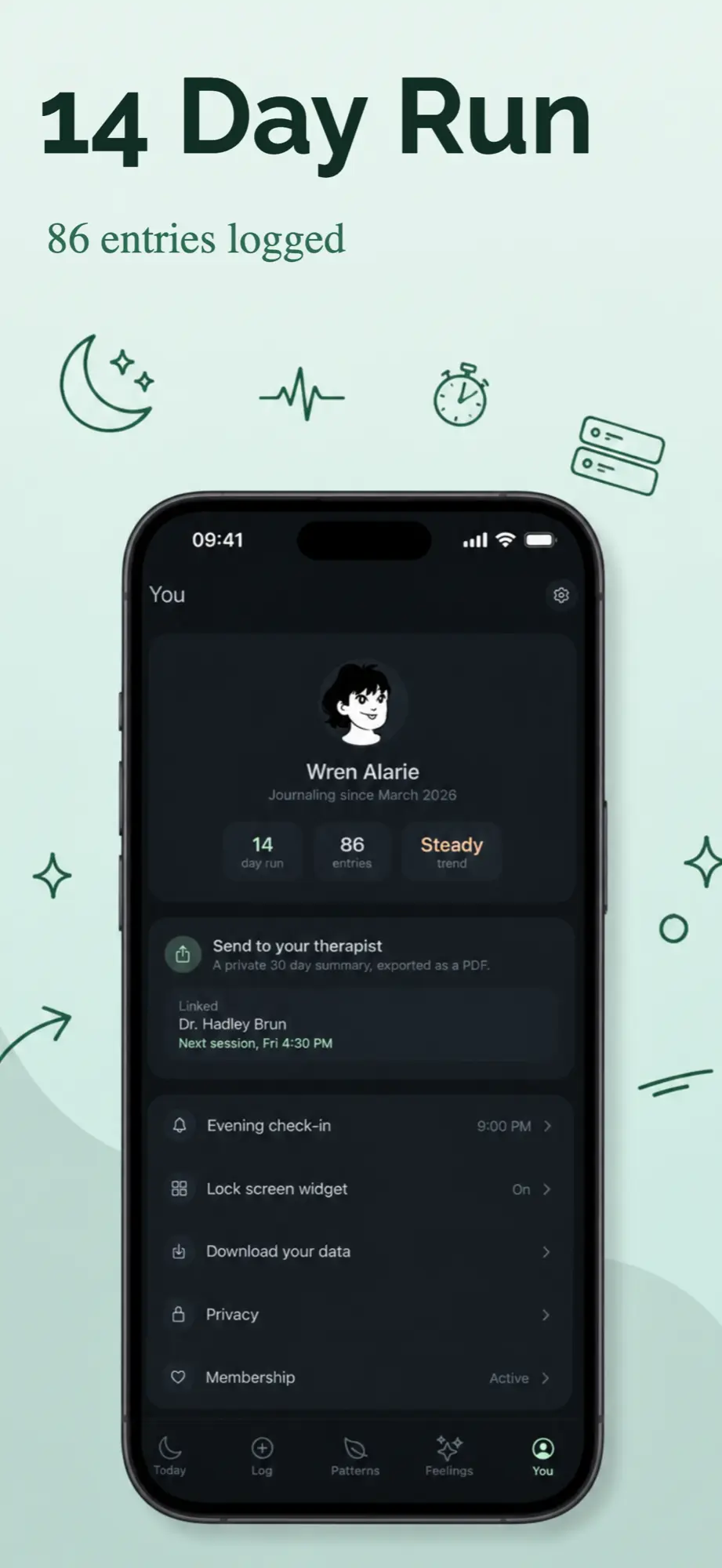 App store screenshot example with the headline 14 Day Run for a mood journaling app