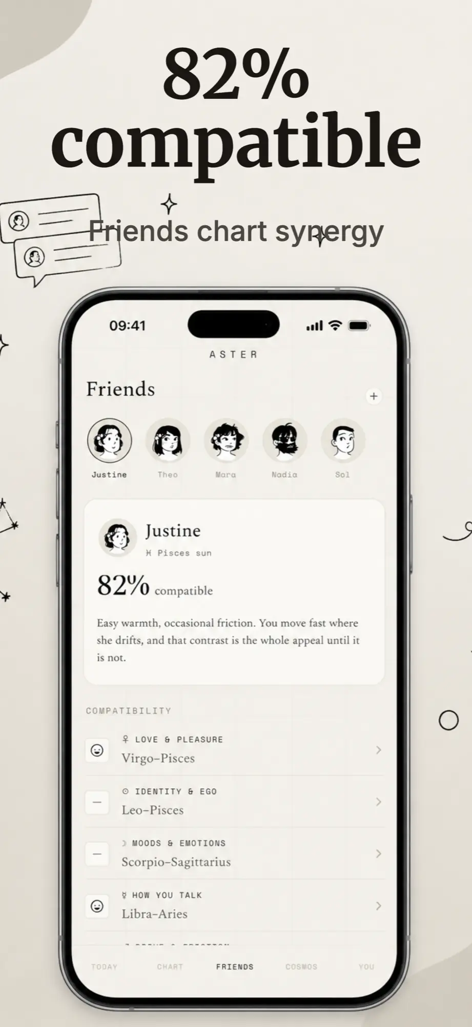 App store screenshot example with the headline 82% compatible for an astrology app