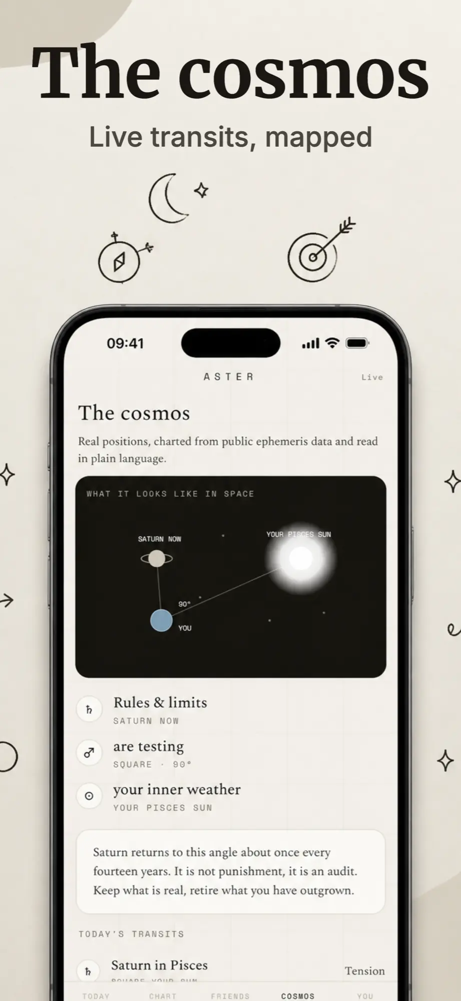 App store screenshot example with the headline The cosmos for an astrology app