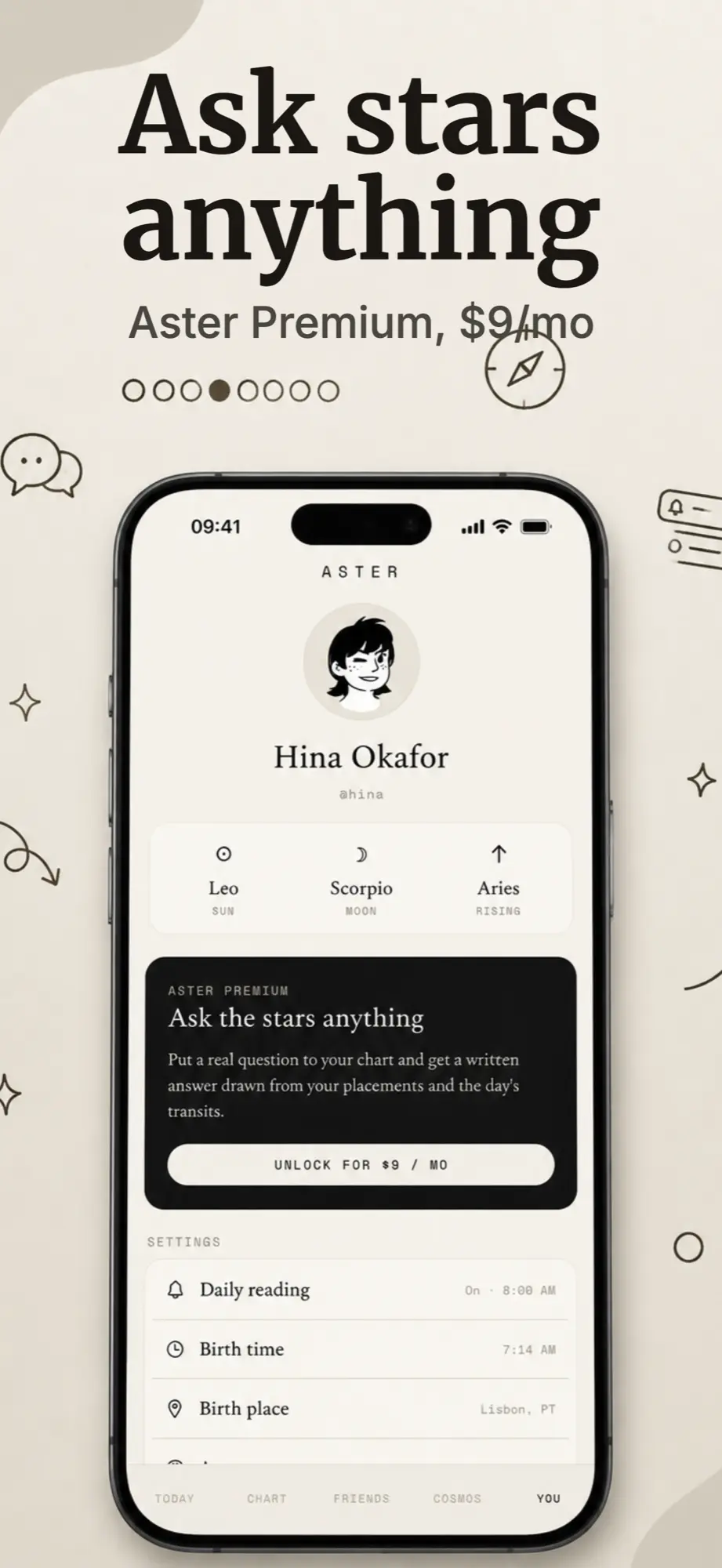 App store screenshot example with the headline Ask stars anything for an astrology app