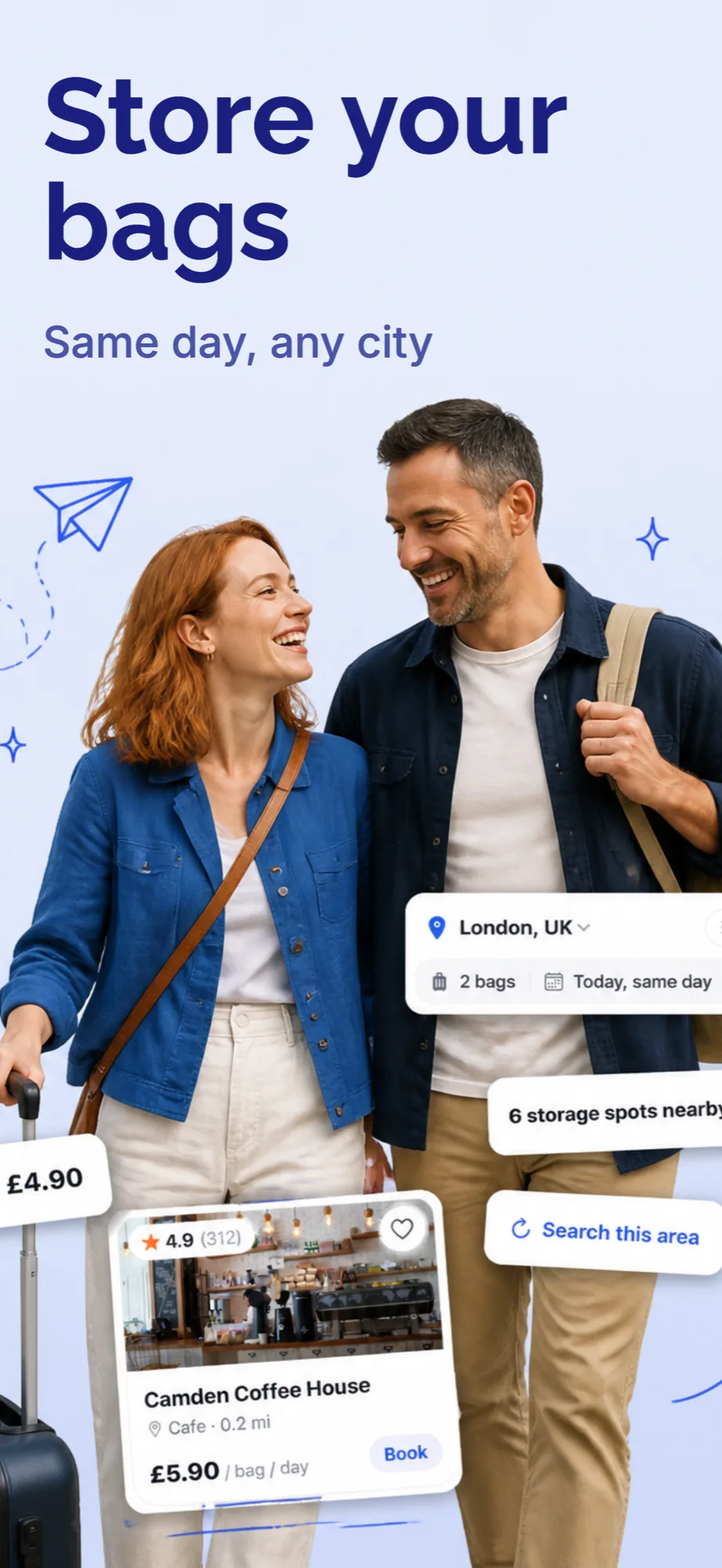 App store screenshot example with the headline Store your bags for a luggage storage app