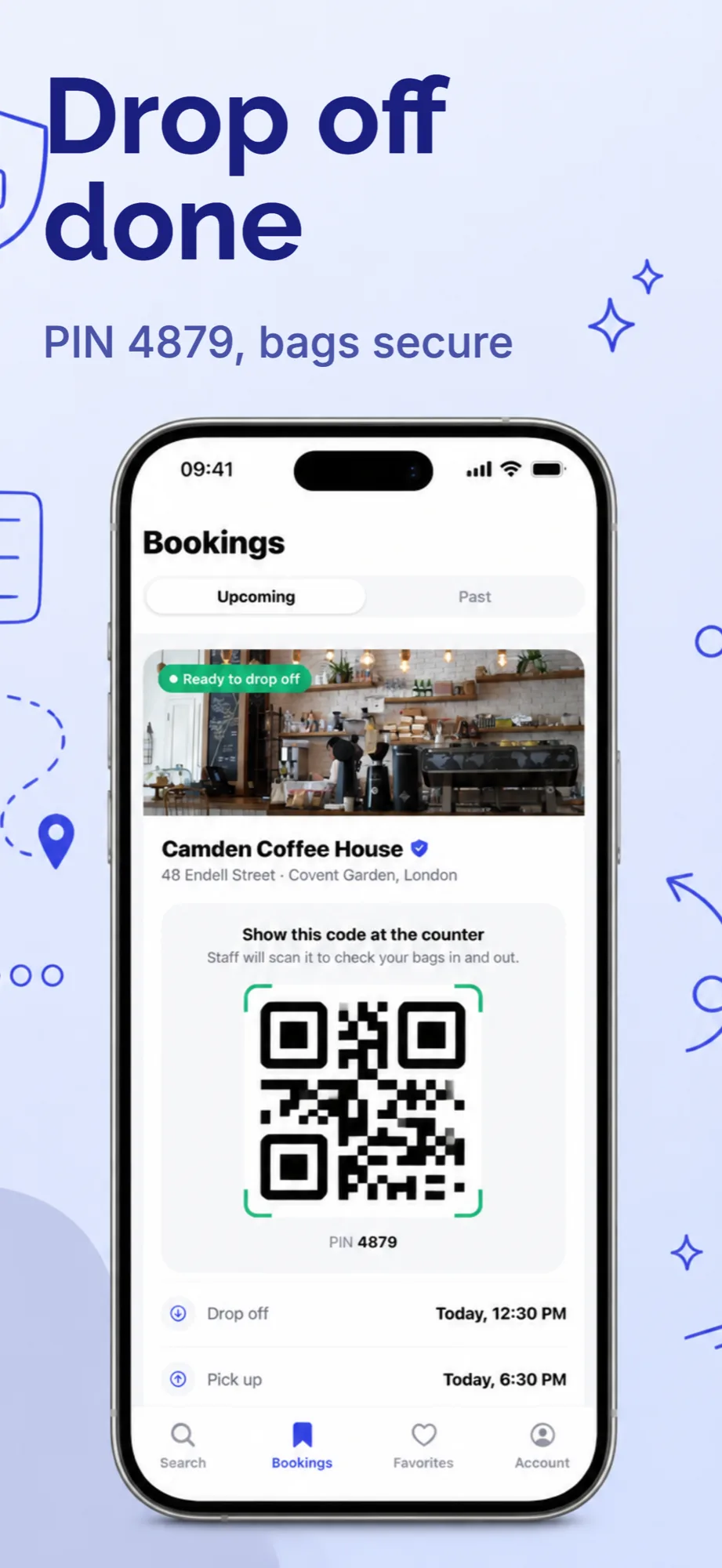 App store screenshot example with the headline Drop off done for a luggage storage app